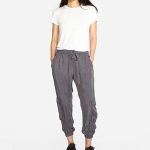 Johnny Was‎ Ramble Pull-On Cupro Cargo Jogger Pants Grey Size M Coastal Grandma
